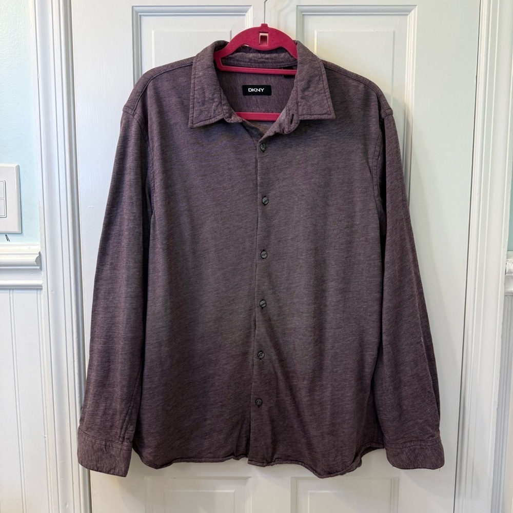 DKNY Men's Casual Button Down Shirt - Dark Gray
